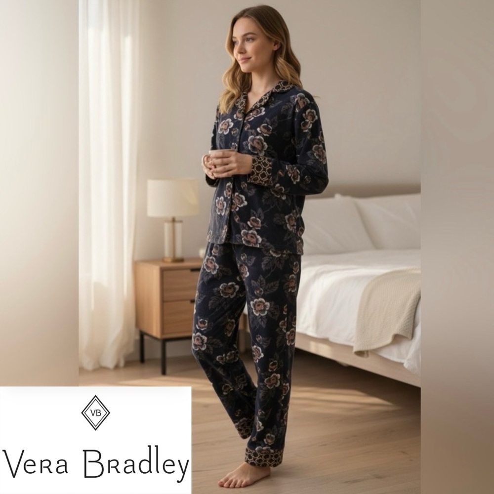 Vera Bradley Women’s Pajama Set Notch Collar Blue Floral 2 Piece Size S NWT